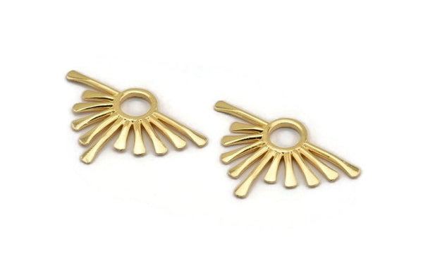 Gold Sun Pendant, 2 Gold Plated Brass Hammered Sunny Pendants (36x23x1.7mm) N1267