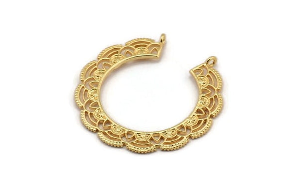 Gold Leaf Charm, Gold Plated Brass Leaf Pendant With 2 Loops, Earring, Finding (44x43x1.5mm) N1048