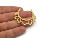 Lotus Flower Pendant, Gold Plated Brass Hammered Lotus Flower Pendant With 2 Loops, Earring, Charm (46x46mm) N0830