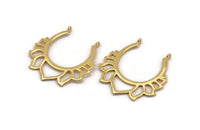 Lotus Flower Pendant, Gold Plated Brass Hammered Lotus Flower Pendant With 2 Loops, Earring, Charm (46x46mm) N0830