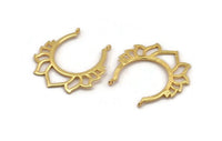 Lotus Flower Pendant, Gold Plated Brass Hammered Lotus Flower Pendant With 2 Loops, Earring, Charm (46x46mm) N0830