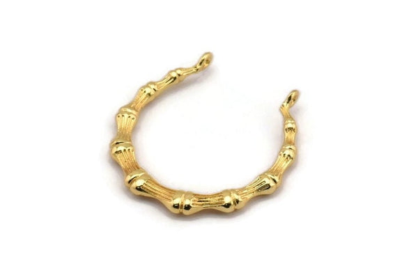 Gold Round Pendant, Gold Plated Brass Round Boned Charm Pendant, Earring, Finding With 2 Loops (35mm) N0879