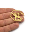 Brass Hexagon Charm, 4 Raw Brass Wolf Patterned Hexagon Shaped Charms With 1 Loop, Earring Findings, Geometric Charms (37x40x0.60mm) A4845