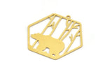 Brass Hexagon Charm, 4 Raw Brass Bear Patterned Hexagon Shaped Charms With 1 Loop, Earring Findings, Geometric Charms (37x39x0.60mm) A5012