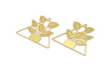 Brass Leaf Charm, 2 Raw Brass Potted Plant Shaped Charms With 1 Hole, Flower Findings (42.5x48x0.60mm) A5068