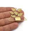 Brass Leaf Charm, 2 Raw Brass Potted Plant Shaped Charms With 1 Hole, Flower Findings (42.5x48x0.60mm) A5068