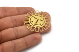 Brass Sun Charm, 2 Raw Brass Sun Patterned And Face Shaped Charms, Charm Pendants (41x0.60mm) A5125
