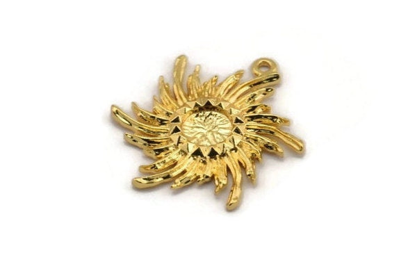 Gold Badge Charm, 2 Gold Plated Brass Rosette Charms With 1 Loop, Pendants, Earrings (26x25mm) N0825