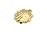 Gold Shell Charm, 4 Gold Plated Brass Sea Shell Charm With 1 Loop, Pendants, Earrings, Findings (15x17mm) N0898