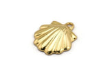 Gold Shell Charm, 4 Gold Plated Brass Sea Shell Charm With 1 Loop, Pendants, Earrings, Findings (15x17mm) N0898
