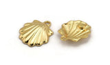 Gold Shell Charm, 4 Gold Plated Brass Sea Shell Charm With 1 Loop, Pendants, Earrings, Findings (15x17mm) N0898