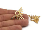 Gold Sun Earring, 2 Gold Plated Brass Hammered Sunshine Stud Earrings (36x23x1.7mm) N1284