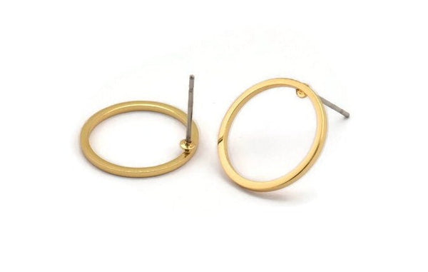 Gold Circle Earring, 8 Gold Plated Brass Circle Stud Earrings (16x1x1mm) BS 1098 A2379 Q0552