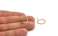 Gold Circle Earring, 8 Gold Plated Brass Circle Stud Earrings (16x1x1mm) BS 1098 A2379 Q0552