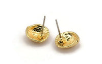 Gold Shell Earring, 2 Gold Plated Brass Sea Shell Stud Earrings (12mm) N0942