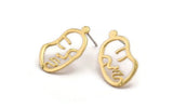 Gold Face Earring, 4 Gold Plated Brass Face Stud Earrings (21x13x1mm) N1107 H1085