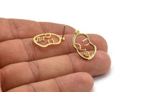 Gold Face Earring, 4 Gold Plated Brass Face Stud Earrings (21x13x1mm) N1107 H1085