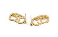 Gold Face Earring, 4 Gold Plated Brass Face Stud Earrings (21x13x1mm) N1107 H1085