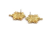 Gold Sun Earring, 2 Gold Plated Brass Sunshine Stud Earrings with 6mm Stone pad (25x22mm) N0857