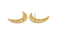 Gold Moon Earring, 2 Gold Plated Brass Moon Phases Stud Earrings (24x7x1.2mm) N1320