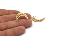 Gold Moon Earring, 2 Gold Plated Brass Moon Phases Stud Earrings (24x7x1.2mm) N1320