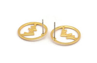 Gold Mountain Earring, 4 Gold Plated Brass Mountain Shaped Stud Earrings (18x0.80mm) M02720 A0239