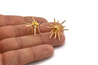 Gold Molecule Earring, 2 Gold Plated Brass Molecule Stud Earrings (27x15mm) N1252