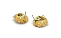 Gold Shell Earring, 4 Gold Plated Brass Sea Shell Stud Earrings (15x14mm) N0944