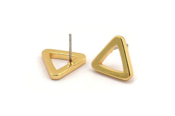 Gold Triangle Earring, 4 Gold Plated Brass Triangle Stud Earrings (12x2mm) D0020 A1145