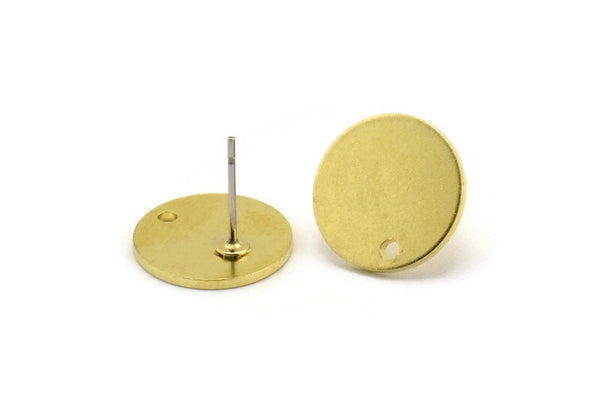 Brass Round Earring, 8 Raw Brass Round Shaped Stud Earrings With 1 Hole (14x1mm) A2114 A6442