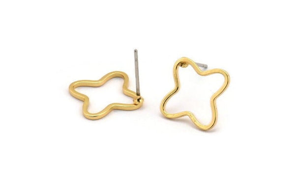 Gold Flower Earring, 8 Gold Plated Brass Flower Stud Earrings (12x1mm) BS 2020 A1782