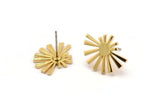 Gold Sun Earring, 4 Gold Plated Brass Rising Sun Flag Stud Earrings (18x14x1mm) N1340