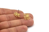 Gold Sun Earring, 4 Gold Plated Brass Rising Sun Flag Stud Earrings (18x14x1mm) N1340