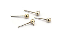 Silver Ball Earring, 24 Silver Plated Brass Ball Stud Earrings - Pad With 4mm Hole Hook BS 1799