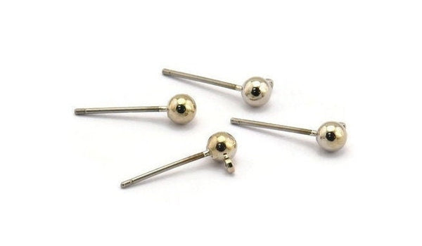 Silver Ball Earring, 24 Silver Plated Brass Ball Stud Earrings - Pad With 4mm Hole Hook BS 1799