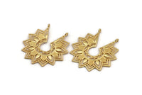 Gold Ethnic Pendant , Gold Plated Brass Ethnic Motif Pendant With 2 Loops, Findings, Earrings, Charms (43x46mm) N0875