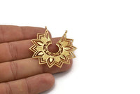 Gold Ethnic Pendant , Gold Plated Brass Ethnic Motif Pendant With 2 Loops, Findings, Earrings, Charms (43x46mm) N0875
