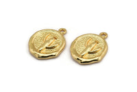 Gold Cactus Charm, Gold Plated Brass Cactus Charm With 1 Loop, Pendants, Findings (16x18mm) N0885