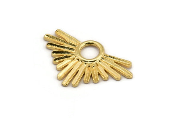 Gold Sun Pendant, Gold Plated Brass Sun Pendant (33x21mm) N0948