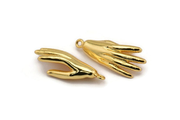 Gold Hand Charm, Gold Plated Brass Hand Charms With 1 Loop, Pendants, Earrings, Findings (37x15mm) N1055