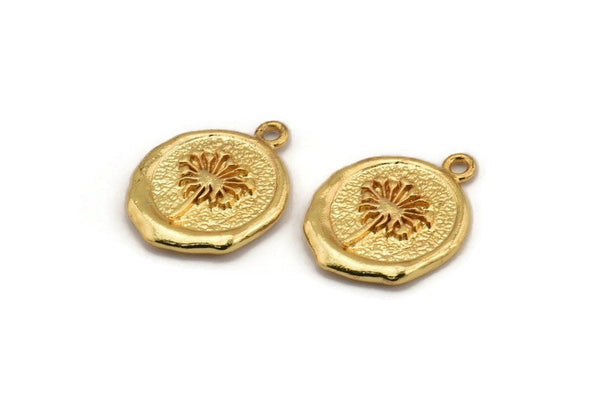Gold Flower Charm, Gold Plated Brass Flower Charm With 1 Loop, Pendants, Findings (16x18mm) N0888