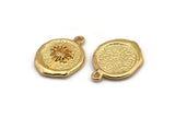 Gold Flower Charm, Gold Plated Brass Flower Charm With 1 Loop, Pendants, Findings (16x18mm) N0888