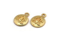 Lotus Flower Charm, 4 Gold Plated Brass Lotus Flower Charms, With 1 Loop, Earrings, Findings (10mm) N0880