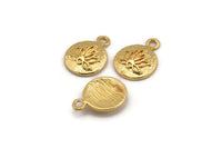 Lotus Flower Charm, 4 Gold Plated Brass Lotus Flower Charms, With 1 Loop, Earrings, Findings (10mm) N0880