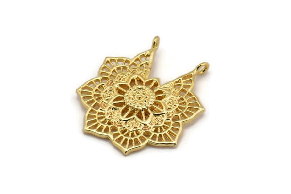 Gold Ethnic Charm, Gold Plated Brass Ethnic Charm With 2 Loops, Earrings, Findings, Pendants (31x28mm) N0836