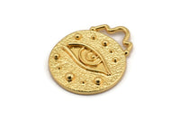 Round Eye Pendant, Gold Plated Brass Round Eye Charm Pendant, Earrings, Findings (28x23mm) N0878