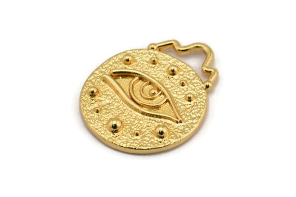 Round Eye Pendant, Gold Plated Brass Round Eye Charm Pendant, Earrings, Findings (28x23mm) N0878