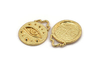 Round Eye Pendant, Gold Plated Brass Round Eye Charm Pendant, Earrings, Findings (28x23mm) N0878