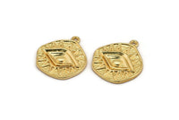 Gold Eye Charm, Gold Plated Brass Eye Charm With 1 Loop, Pendants, Earrings (23x21x1.5mm) N1074