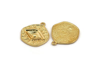 Gold Eye Charm, Gold Plated Brass Eye Charm With 1 Loop, Pendants, Earrings (23x21x1.5mm) N1074